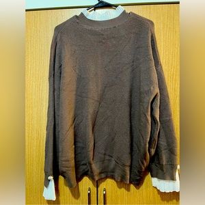 COZY Textured Weave Sweater Layered Crewneck Oversized Beige White 90s 80s